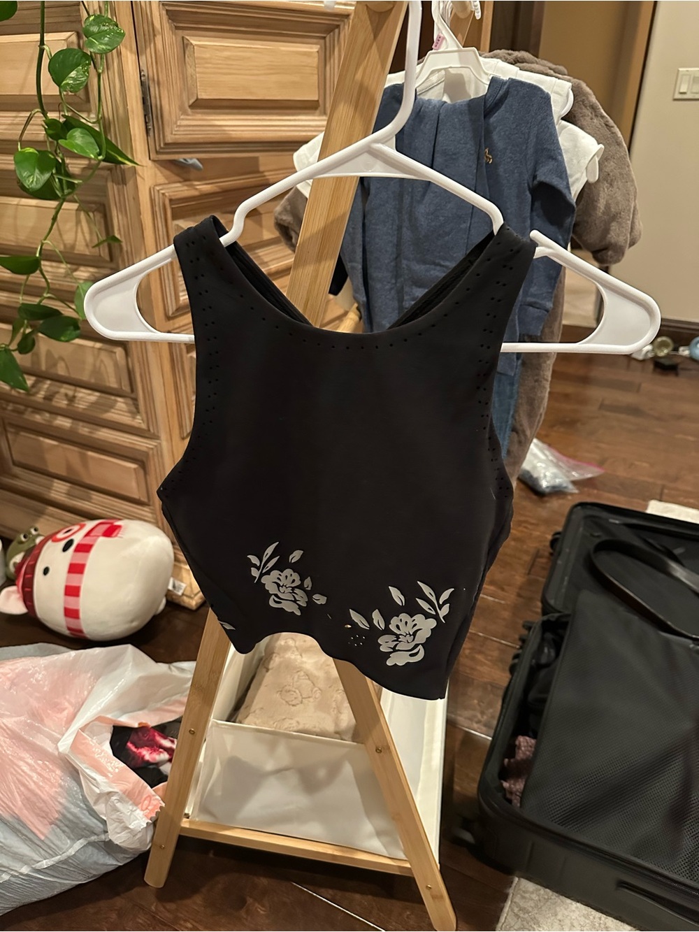 Athleta Black Floral High-Neck Crop Top